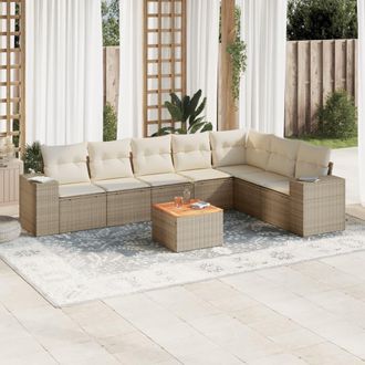 vidaXL Vidaxl - Juego De Sof&aacute;s De Jard&iacute;n Con Cojines Beige 8 Pzas Rat&aacute;n Pe