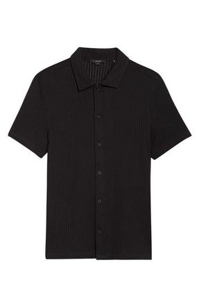 Vince Cotton Blend Pointelle Button-Up Shirt in Black at Nordstrom, Size Xx-Large