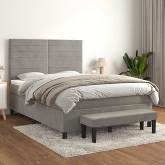 vidaXL Vidaxl - Cama Box Spring Con Colch&oacute;n Terciopelo Gris Claro 140x200 Cm