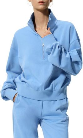 LilySilk SILKERRY Oversized Heirloom 89 Stand Collar Half-Zip Pullover in Lagoon Blue at Nordstrom, Size X-Large