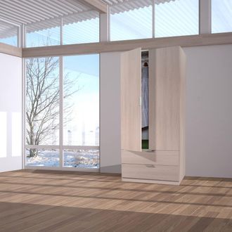 Dmora Dmora Guardarropa Burbank, Armario Dormitorio Con 2 Puertas Y 2 Cajones, Muebles De Dormitorio Con Perchero, Cm 81x52h180, Roble, Con Embalaje Reforza