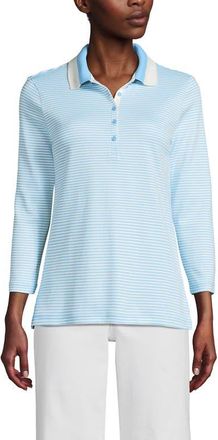 Lands End 3/4 Sleeve Supima Cotton Polo Shirt in Bermuda Micro Stripe Tipped at Nordstrom, Size X-Large