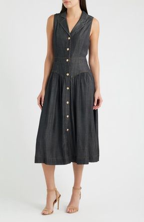 Elie Tahari The Madison Denim Midi Dress in Dark Denim at Nordstrom, Size 16