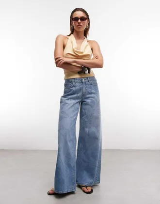 Asos Jeans boyfriend ampi a fiori-Blu