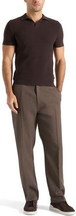 Mani&egrave;re De Voir Rowen Textured Knit Revere Polo Shirt in Brown at Nordstrom, Size Xx-Large
