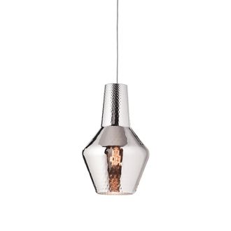 Zafferano Zafferano Lampada A Sospensione, Vetro Soffiato E Metallo, &Oslash; 250x3180 Mm, 1x E27 Da 70 Watt, Ip20, Struttura Grigia, Vetro Argento