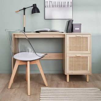 Sweeek 2-drawer Woven Rattan Desk in Light Brown