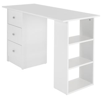 ML Design Ml-design Escritorio Con 3 Cajones Y 3 Estantes De Almacenamiento Ideales Para Guardado 120x49x72 Cm Color Blanco Mueble De Ordenador Pc P&oacute;rtatil Mueb
