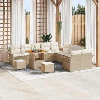 vidaXL Conjunto De Sof&aacute; De Jard&iacute;n 13 Pcs Beige Rat&aacute;n Sint&eacute;tico Vidaxl
