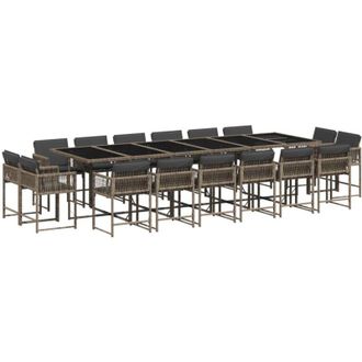 vidaXL Set Comedor De Jard&iacute;n 17 Pzas Y Cojines Rat&aacute;n Sint&eacute;tico Gris Vidaxl