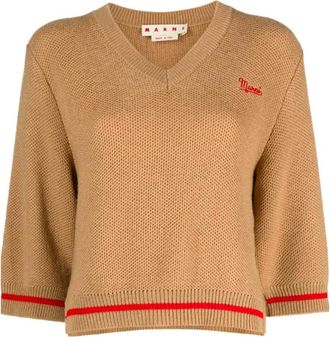 Marni Truien - Dames - V-hals truien - Bruin - 3XS - Wol - Truien & Vesten
