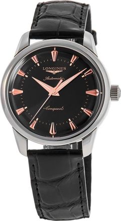 Longines Conquest Heritage Black Dial Leather Strap Mens Watch L1.649.4.52.0