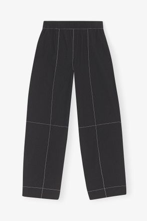 Ganni Black Elasticated Curve Pants - Size 32 Cotton