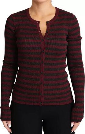 Dolce & Gabbana Black Red Striped Womens Cardigan Sweater
