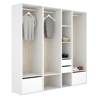 Dmora Armario Grande Hawthorne, Modular Para Dormitorio, 10 Estantes, Ropa Para Colgar, 45x205h Cm Blanco