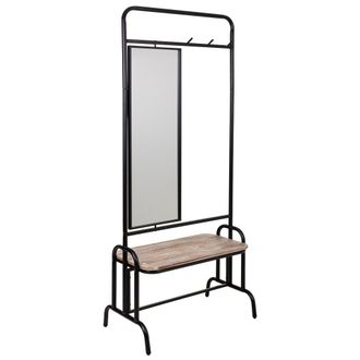 Wanderlust Deco Recibidor Con Banco Y Espejo De Metal Y Madera Gris 77x45x181,5