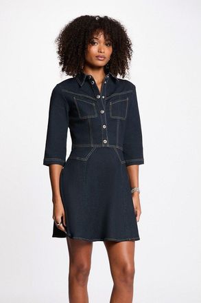 Morgan Korte jurk van denim met lange mouwen en overhemdkraag
