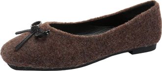 Generic Brown Women Casual Flat Shoes with Square Toe and Bow Embellishment Shallow Mouth Construction for Enhanced Comfort Suitable for Cold Season