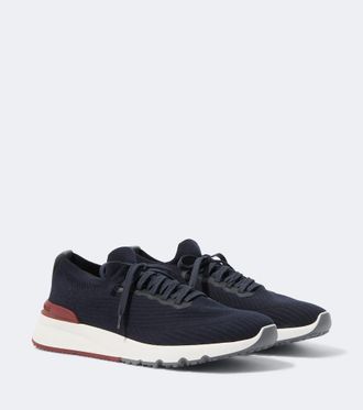 Brunello Cucinelli Knitted leather-trimmed sneakers
