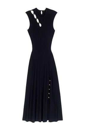 Maje Cutaway rib knit maxi dress in Black at Nordstrom, Size 40 Eu