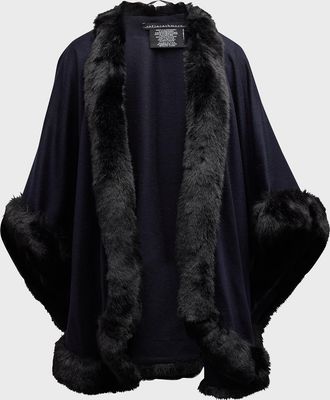 Sofiacashmere Cashmere Cape With Faux Fur Trim
