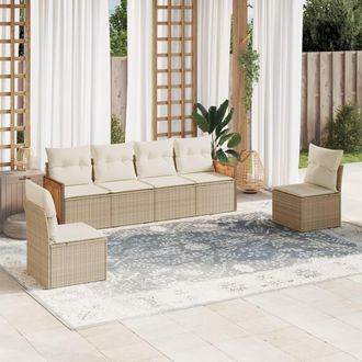 vidaXL Juego De Sof&aacute;s Jard&iacute;n Con Cojines 6 Pzas Rat&aacute;n Sint&eacute;tico Beige Vidaxl