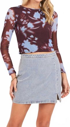Sadie & Sage Floral Mesh Top In Brown/blue