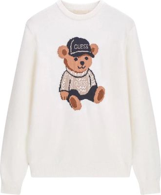 Guess Alicia Bear Sweater - Dames - Ronde hals truien - Wit - L - Polyester - Truien & Vesten