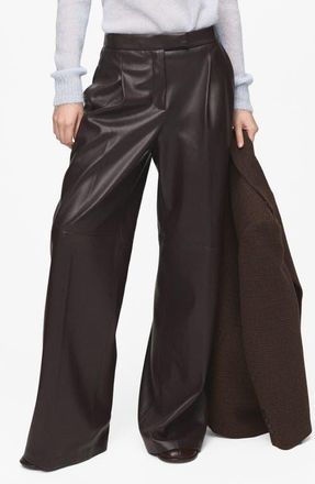Mango Riga Faux Leather Wide Leg Pants in Chocolate at Nordstrom, Size 10