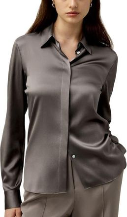 LilySilk Womens Elegant Silhouette Slim Fit Silk Shirt in Mercury at Nordstrom, Size X-Small