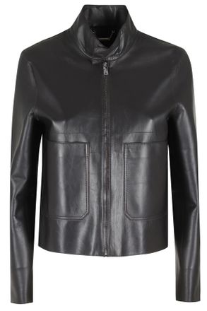 Seventy Short-Cut Leather Jacket with High Collar and Zipper Closure