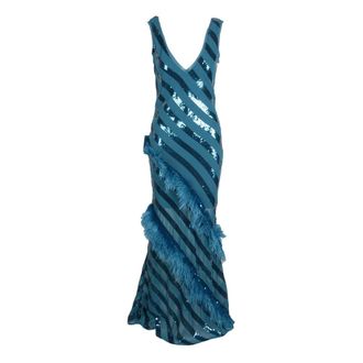 Patrizia Pepe Avondjurk met rits en onderjurk - Dames - Feestkleedjes - Blauw - M - Polyester - Kleedjes