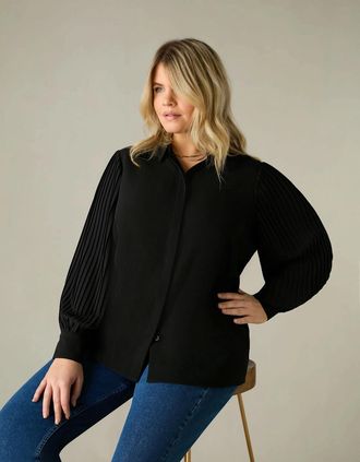 Live Unlimited London Womens Black Pleated Sleeve Shirt - Size: 16