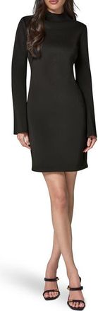 DKNY Mock Neck Long Sleeve Heavy Scuba Crepe Minidress in Black at Nordstrom, Size 14
