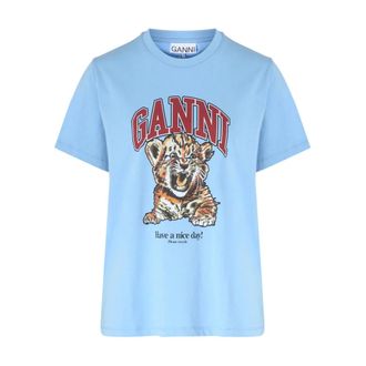 Ganni Dames, Tops, Blauw, Maat: M Katoen