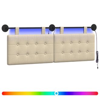 vidaXL Cabecero Colgante Con Luz Led Crema Tela Vidaxl