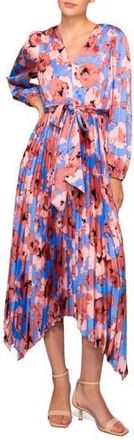 Melloday Pleated Asymmetrical Maxi Dress in Blue Blush Floral at Nordstrom Rack, Size X-Small