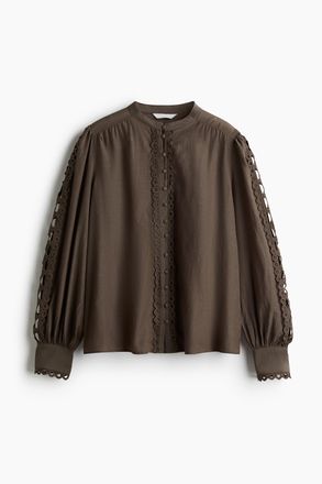 H&M Bluse mit Spitzenborten - Dunkles Graubraun