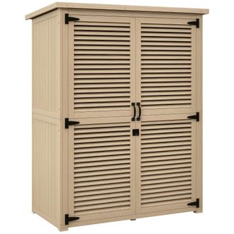 OUTSUNNY Cobertizo De Madera 0,83 M&sup2; 127x65x168 Cm Armario De Exterior De Madera Con 2 Puertas De Persiana 2 Estantes 2 Asas Y Techo Impermeable