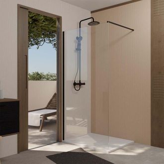 Aurlane Parete per Doccia 90x200 cm in Vetro Temperato Trasparente da 8 mm Anticalcare - Profilo Nero Opaco