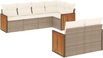 vidaXL Vidaxl - Set Sof&aacute;s De Jard&iacute;n 7 Piezas Y Cojines Rat&aacute;n Sint&eacute;tico Beige