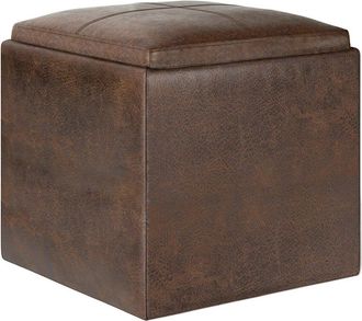 Simpli Home Rockwood 17In Contemporary Square Cube Storage Ottoman With Tray