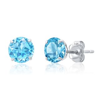 MAX + STONE 14k Yellow or White Gold 6mm Round Solitaire Gemstone Stud Earrings
