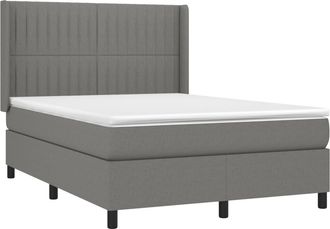 vidaXL Cama Box Spring Colch&oacute;n Y Luces Led Tela Gris Oscuro 140x200 Cm Vidaxl