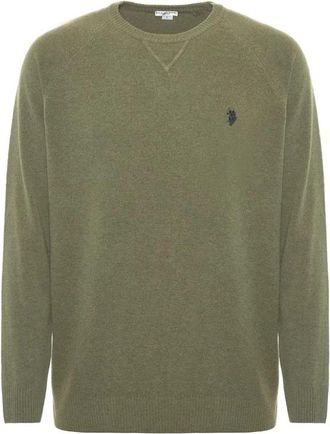 U.S.Polo Association Overdyed Wool Blend Crew Neck Sweater - Heren - Ronde hals truien - Groen - L - Wol - Truien & Vesten