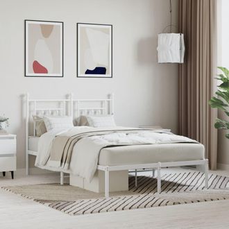 Berkfield Home Metal Bed Frame with Headboard White 120x190 cm Small Double