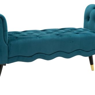 Dmora Panca Humahu, Con Reposabrazos Y Detalles Dorados, Estructura De Tejido, Asiento Azul, 120x40x60h Cm, Azul Ottanio