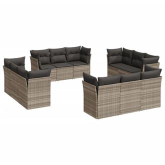 vidaXL Set De Sof&aacute;s De Jard&iacute;n 12 Pzas Y Cojines Rat&aacute;n Sint&eacute;tico Gris Vidaxl