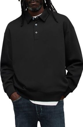 AllSaints Waite Long Sleeve Polo in Jet Black at Nordstrom, Size X-Large R