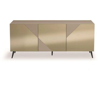 Capodarte Madia credenza 3 ante in vetro specchio Bronzo e cassa Tortora arte 180 con 5 piedini